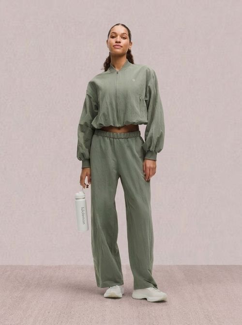 Crinkle Nylon Mid-Rise Track Pant Wordmark