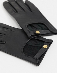 ASOS DESIGN leather plain gloves with touch screen in black
