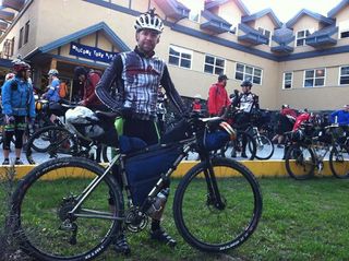 Kurt Refsnider (Salsa Bicycles) at the start of the Tour Divide in Banff, Canada