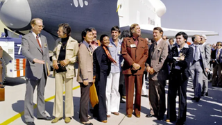 NASA's space shuttle Enterprise with cast members from the 'Star Trek' television series. 