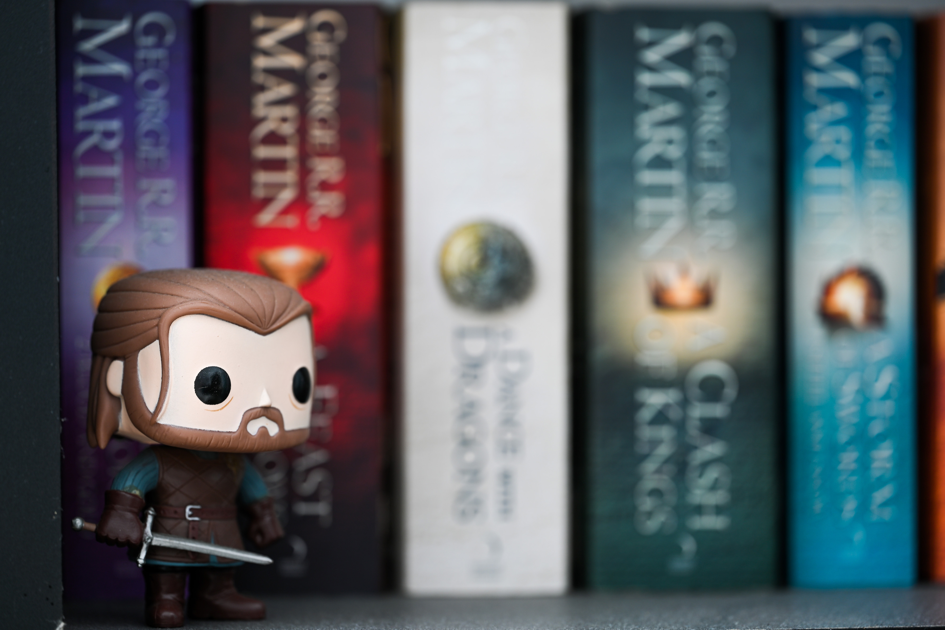 Ned Stark Funko Pop with Song of Ice and Fire books
