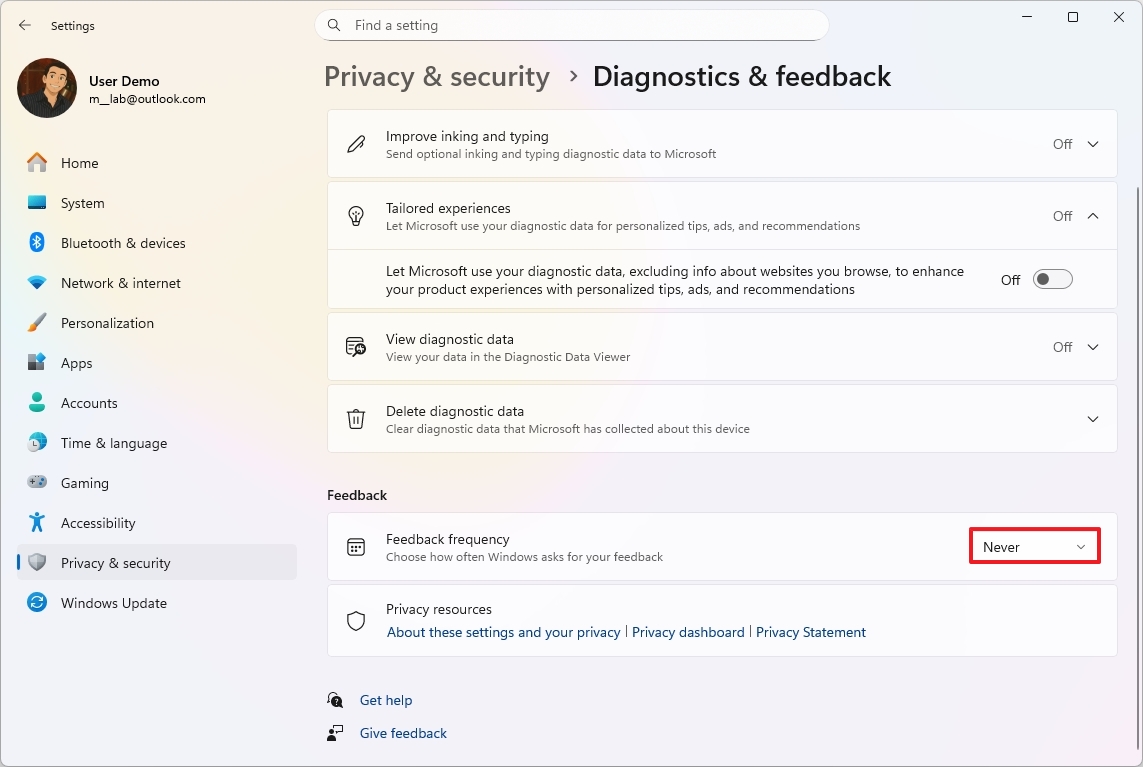Disable Feedback frequency