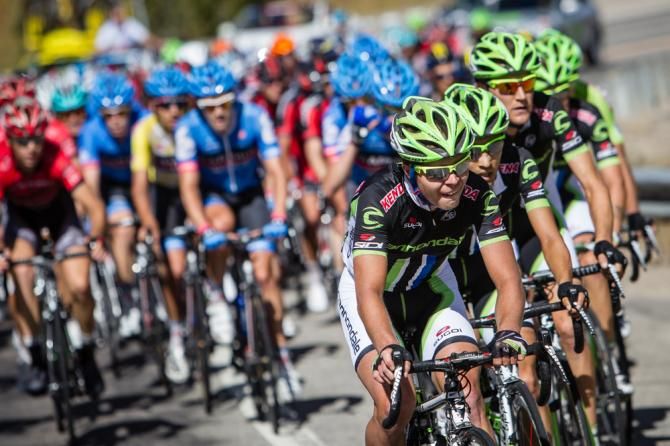 Cannondale comes to the front on the final climb to reel in the break.