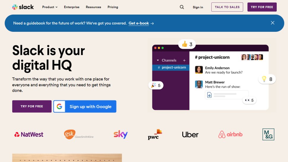 Website screenshot for Slack