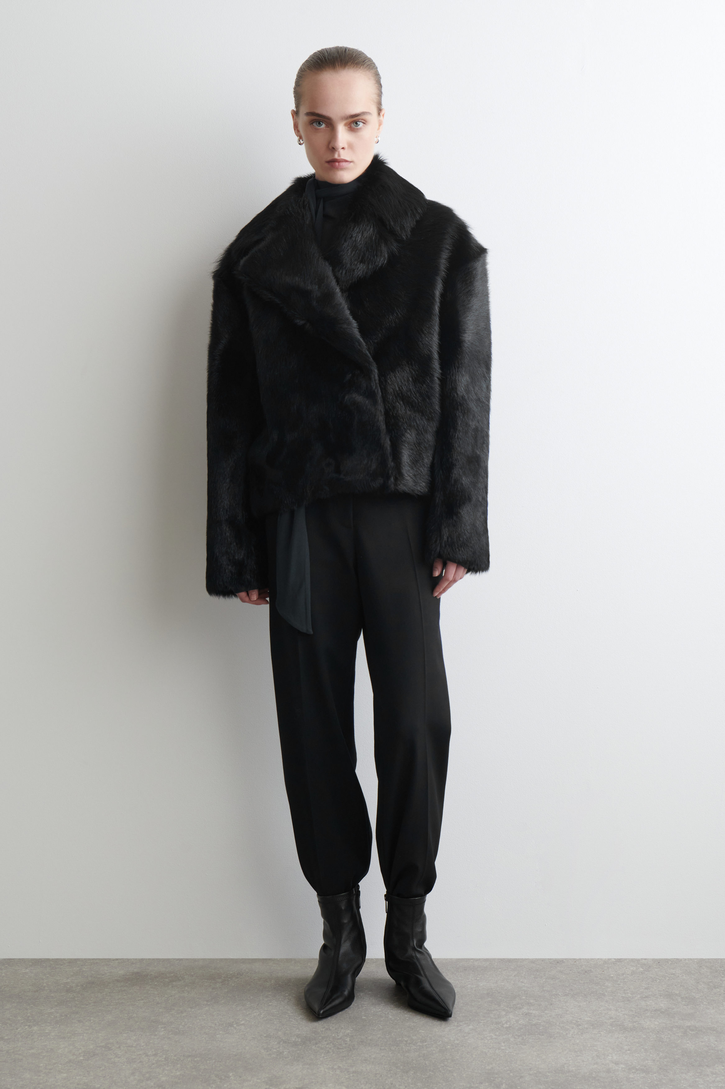 Collared Pony Hair-Effect Leather Jacket