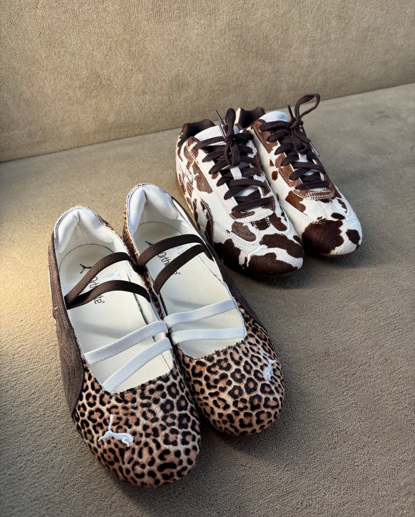 Naked CPH swapped their dated trainers trends winter 2025 for trendier pairs. They show animal print trainers in a recent image from her Instagram.