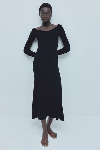 Rib-Knit Off-The-Shoulder Dress