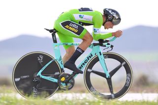 Primoz Roglic (LottoNl-Jumbo) powers to the stage win in the time trial