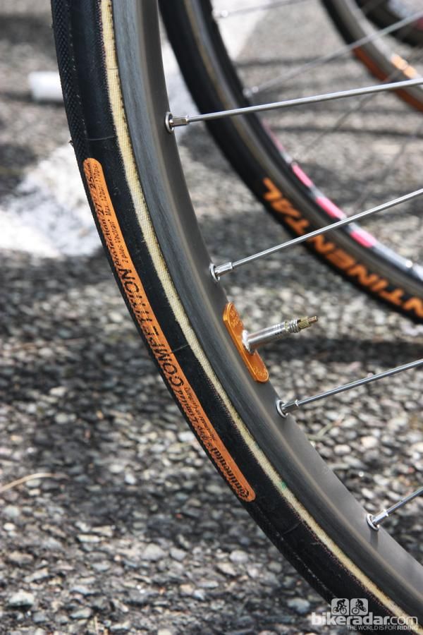 25mm-wide Continental Competition Pro Limited ProTection tubulars mounted on Ambrosio Nemesis alloy rims for GreenEdge rider Svein Tuft.