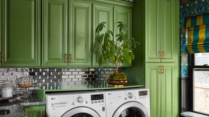 a green laundry room