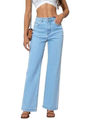 Ettelo Damen-Jeans mit mittlerer Taille, geradem Bein, lockerem Stretch, leichter Bauchkontrolle, trendigen Jeans für Damen 2024 (us, numerisch, 2, regulär, regulär, hellblau)