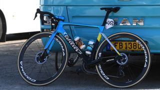 Tour de France Bikes 2021: Astana Premier Tech's Wilier Zero SLR resting against a bus