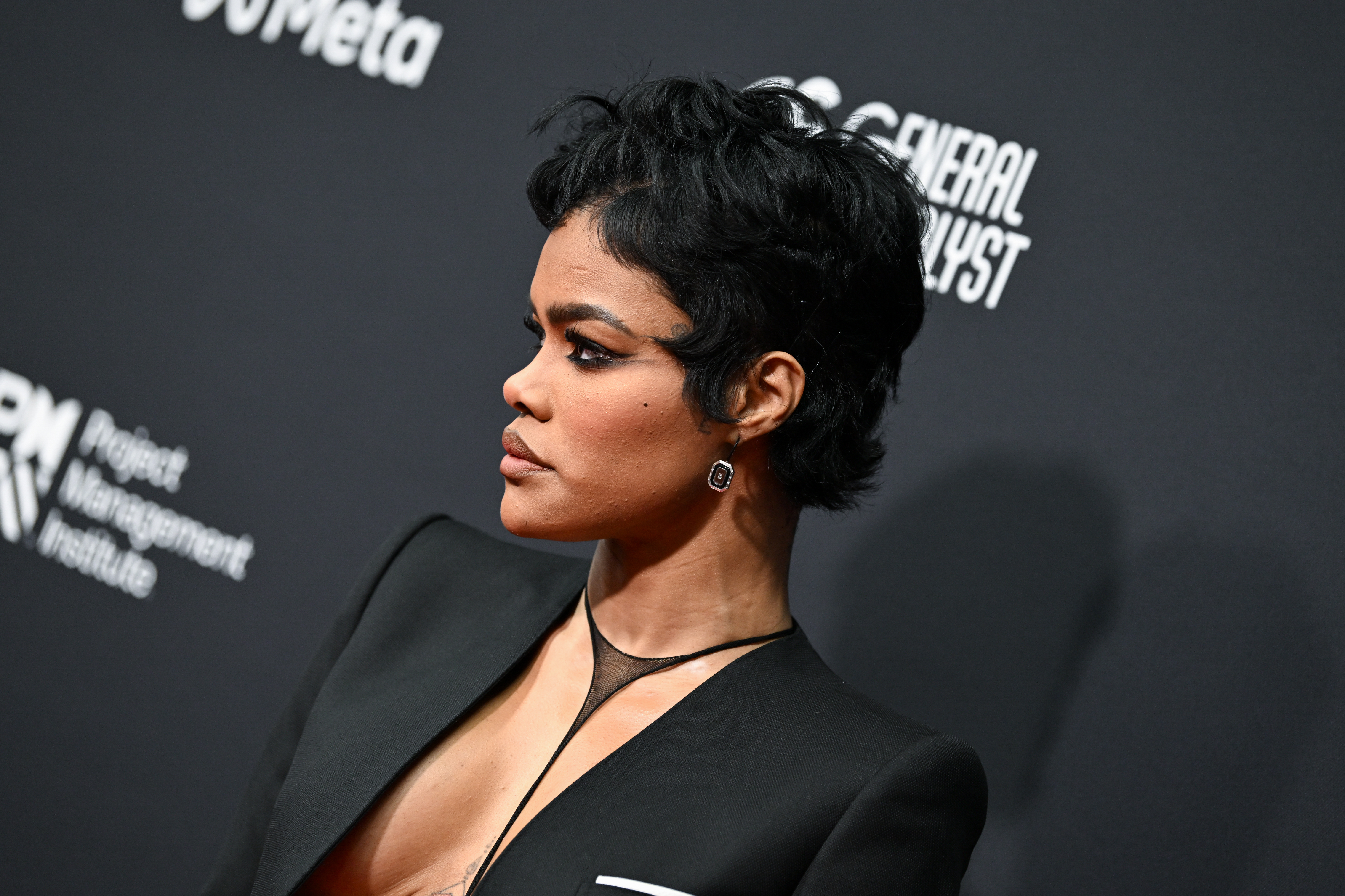 Teyana Taylor paired her naked dress with black earrings