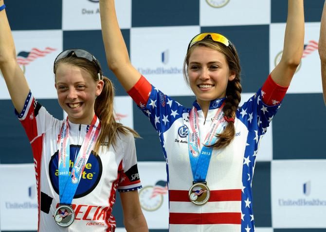 Kate Courtney and Haley Batten on the short track podium