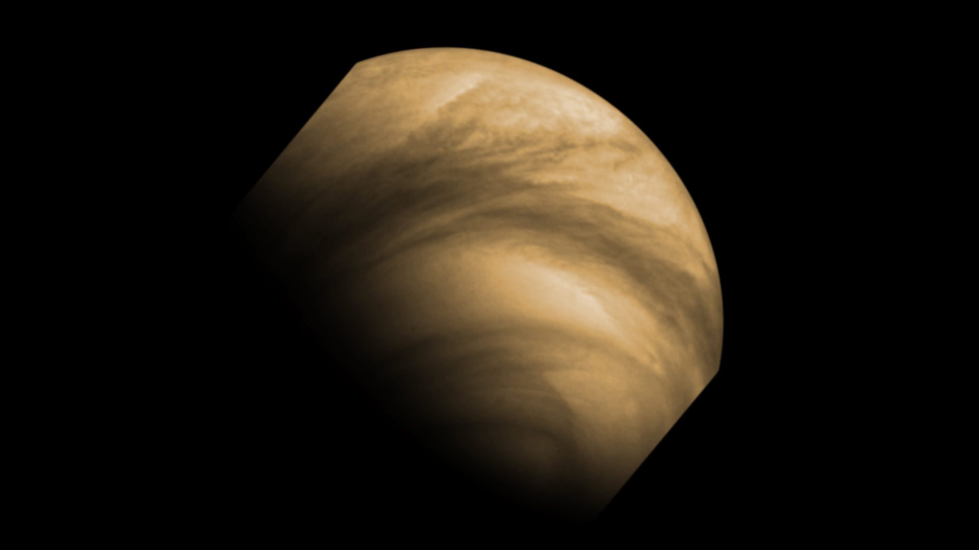 A false-colour image of cloud features seen on Venus by the Venus Monitoring Camera (VMC) on the European Space Agency's Venus Express probe captured on 8 December 2011.