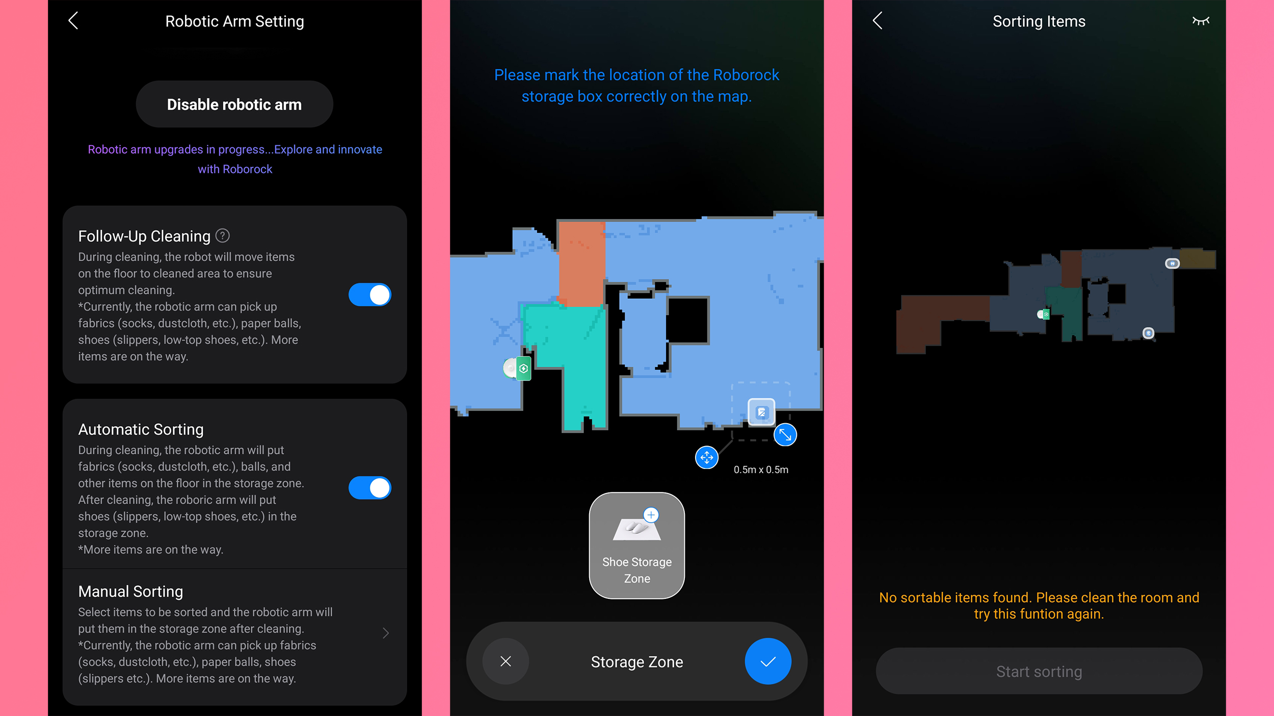 Screenshots from Roborock companion app