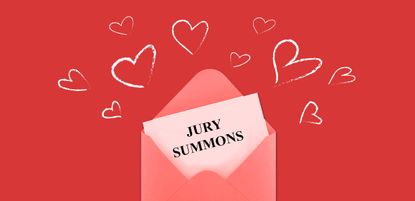 A jury duty envelope with hearts.