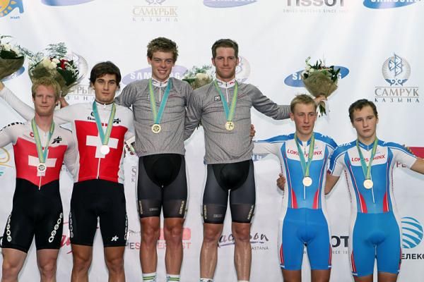 Madison podium (l-r): Switzerland, Australia, Lokosphinx