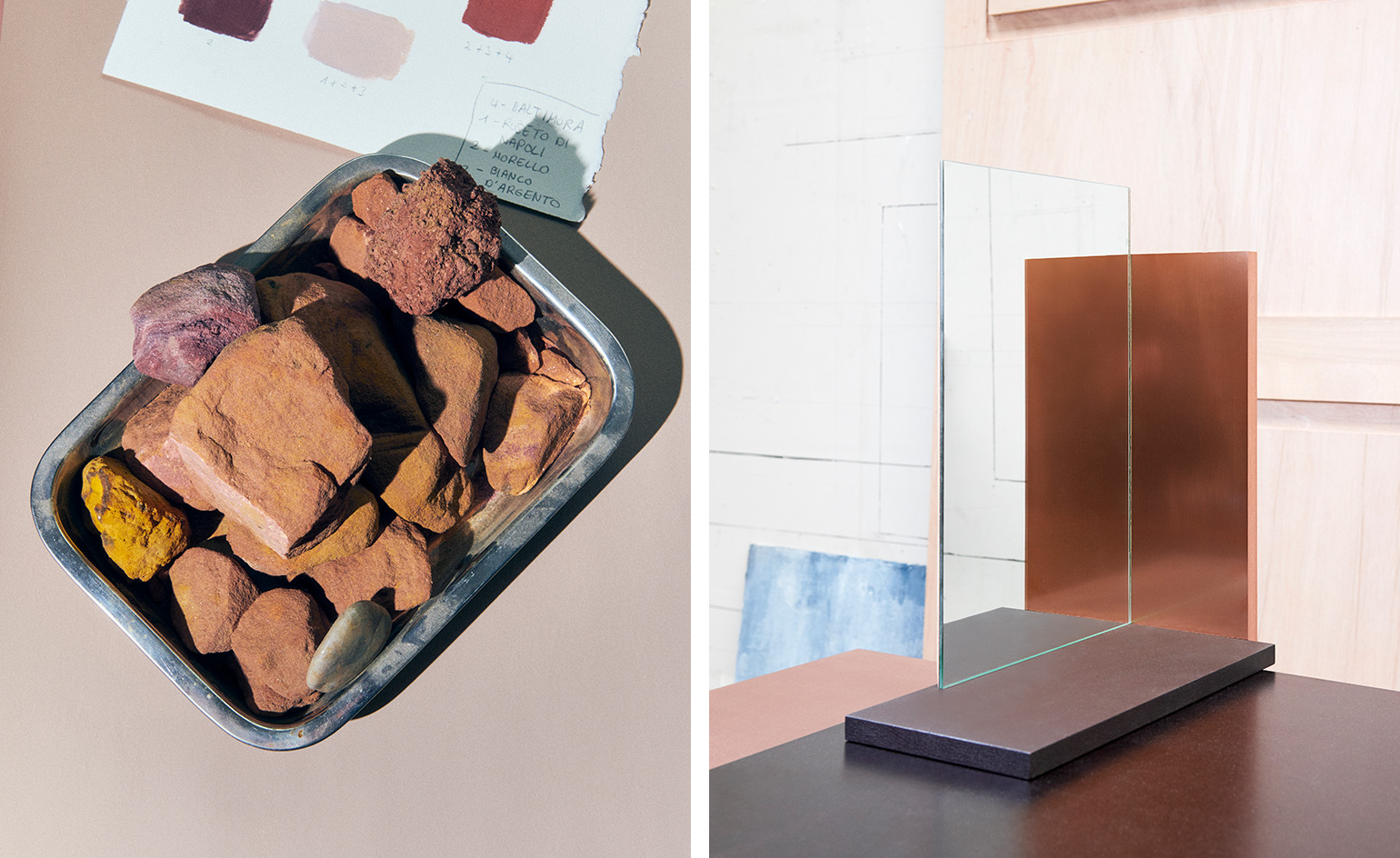 Collected rocks and a mirror by Pierre Bonnefille inside Maison Bonnet’s new London store