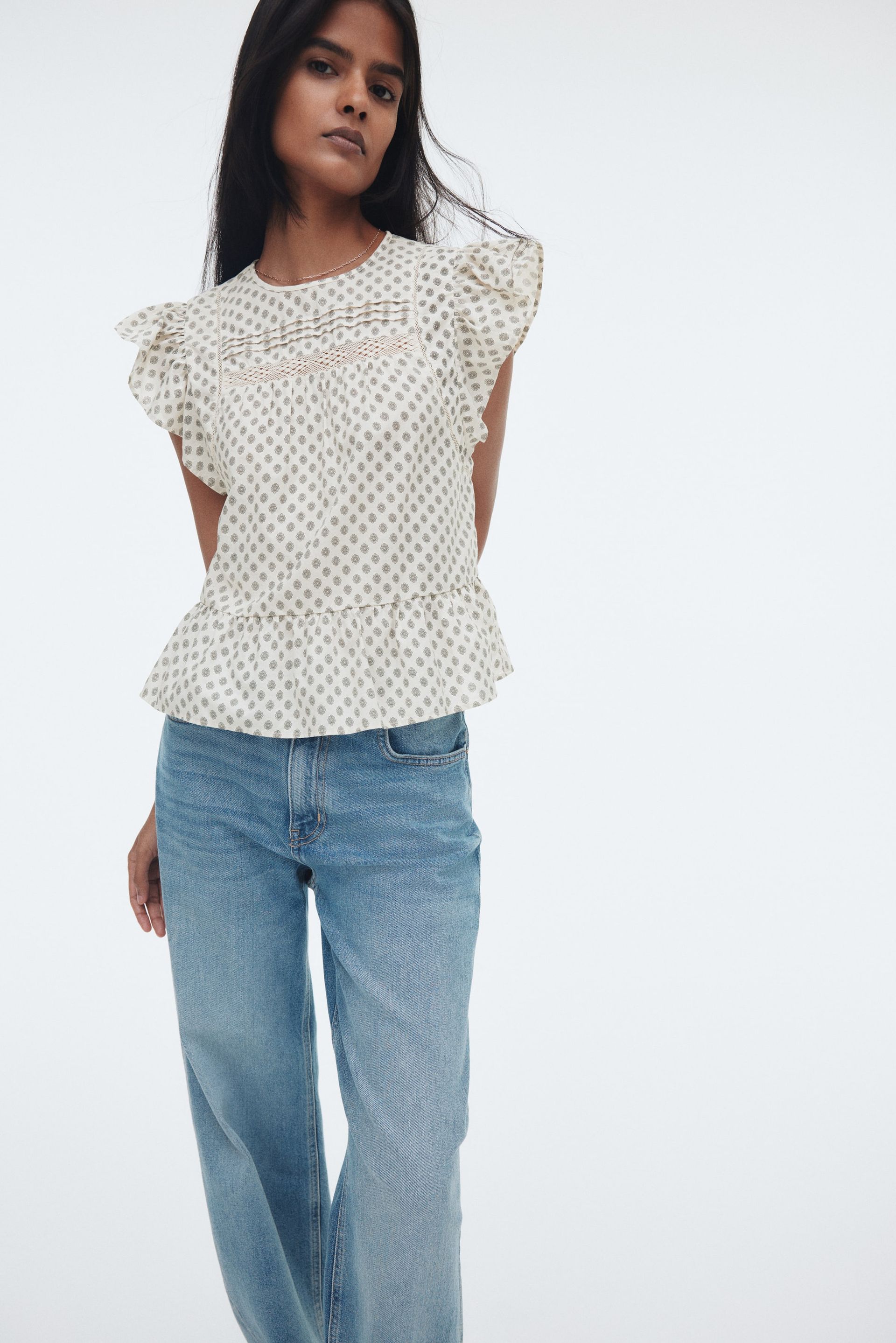 Lace-Inset Peplum Blouse