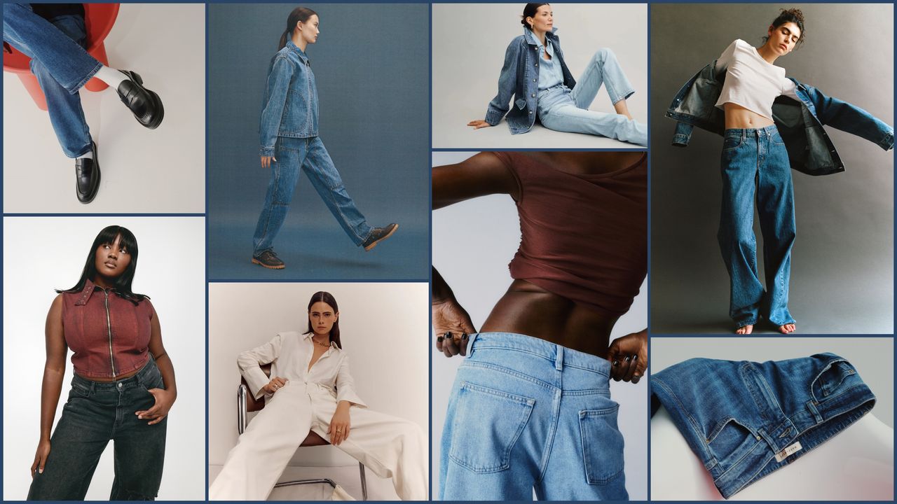 A Marie Claire image collage of the best denim brands for women, including Warp + Weft, Still Here, Ciitzens of Humanity, AYR, SLVRLAKE