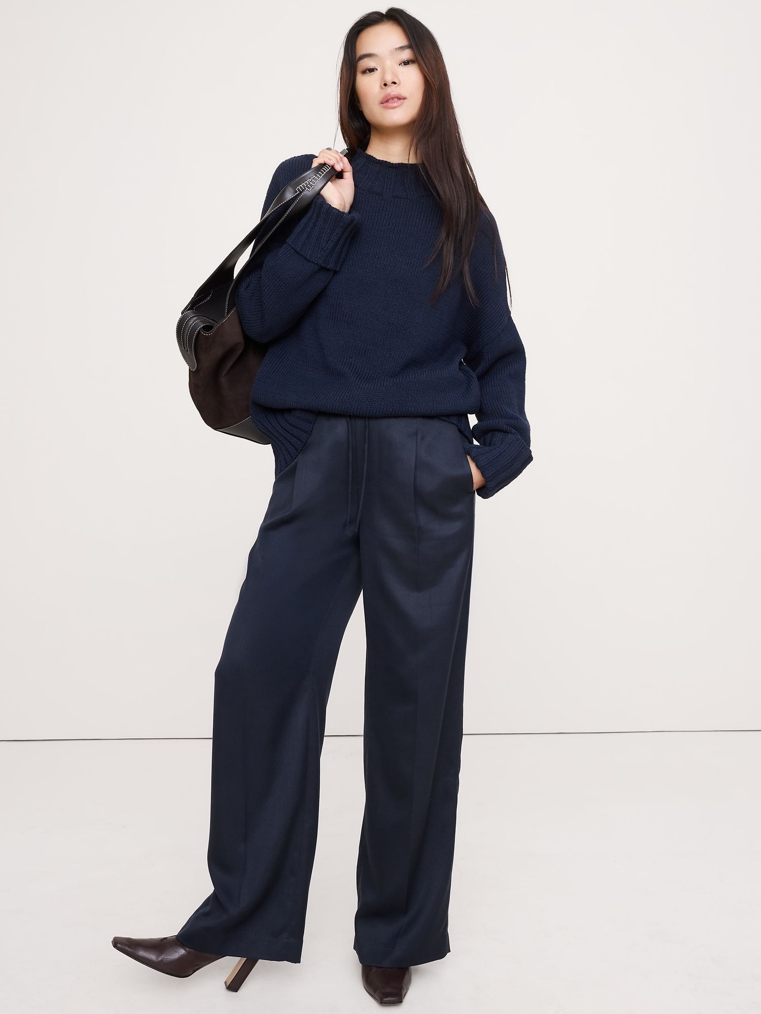 Mid-Rise Wide-Leg Drapey Tencel™ Pull-On Pant