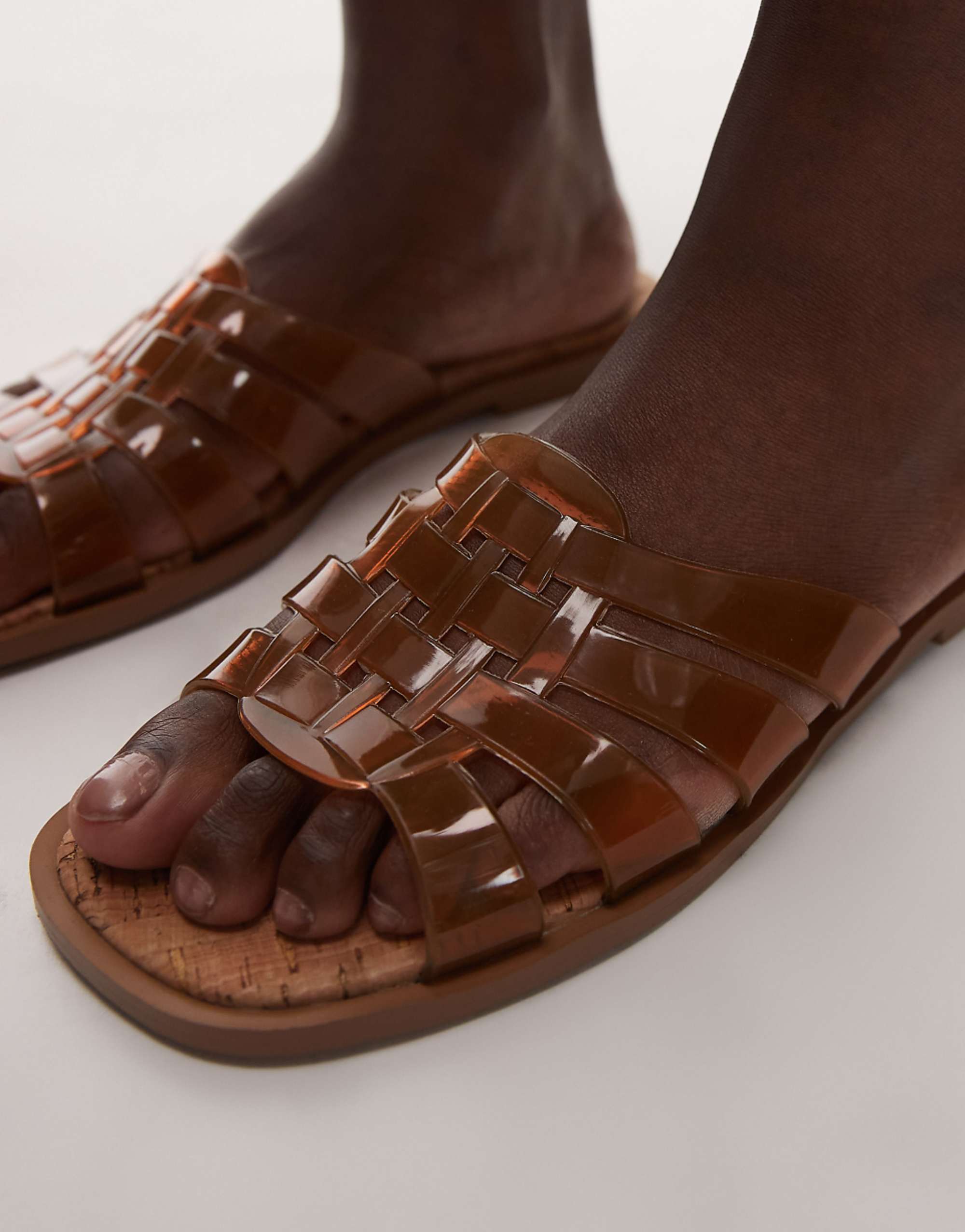 Topshop Kris Jelly Flat Sandals in Tan