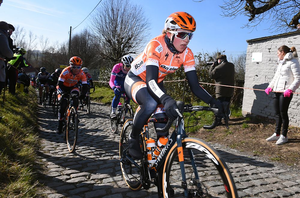 Skylar Schneider in her first race with Boels Dolmans at Omloop Het Nieuwsblad