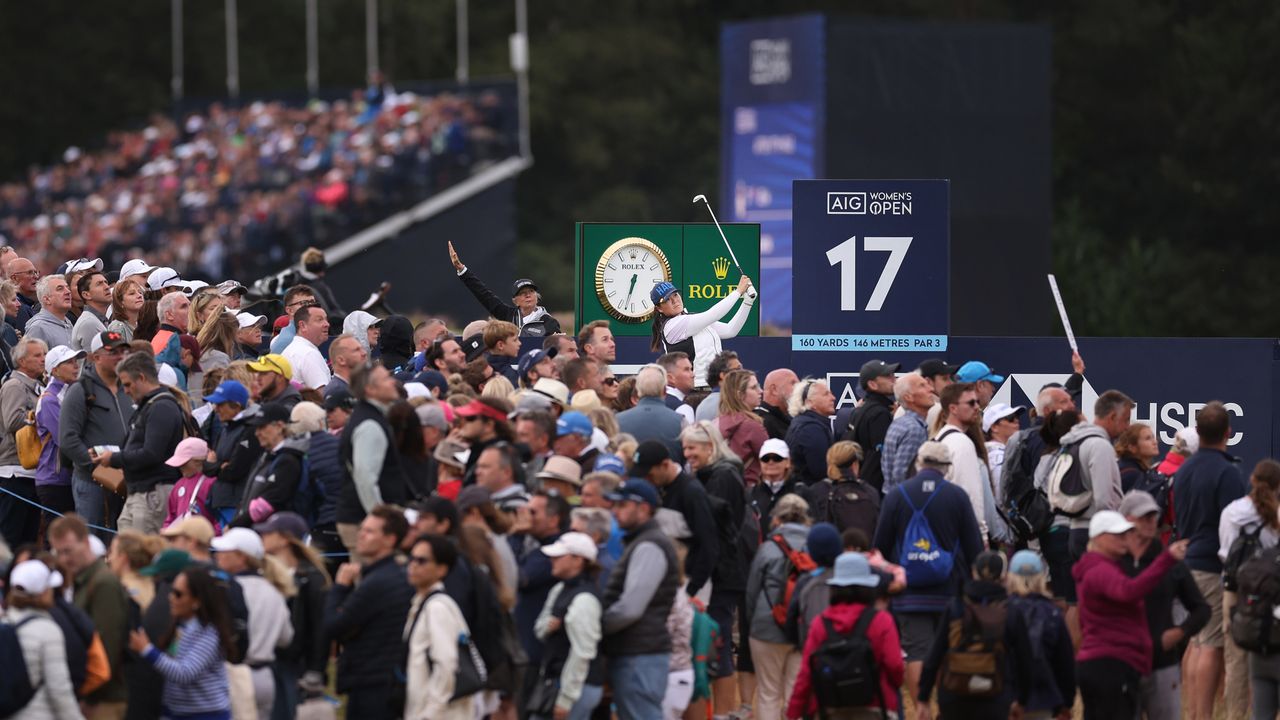 A general view of a tee shot at the 2023 AIG Women&#039;s Open