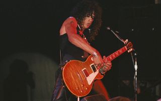 Slash performs with Guns N' Roses at the Country Club on October 18, 1985 in Reseda, California