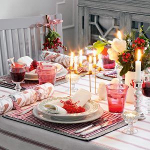 nordic christmas table decoration idea red and white
