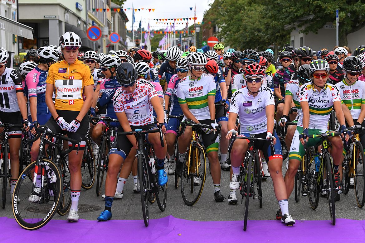 The riders await the start of stage 1 of the Ladies Tour of Norway