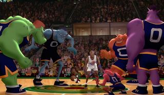 Space Jam Michael Jordan stands in the middle of the Monstars