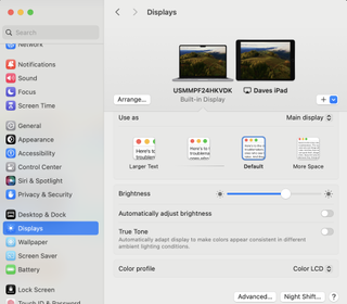 Mac display settings screen