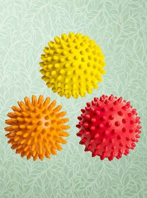 Octorox Spiky Massage Balls for Feet, Back, Hands, Muscles - Firm, Medium and Soft Spiked Massager Rollers for Plantar Fasciitis, Exercise, Neuro-Balance, Physical Therapy, 3-Inch