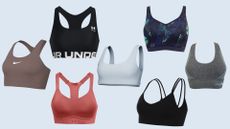 A selection of sports bras from where to buy a sports bra, including Nike, Under Armour and Pour Moi