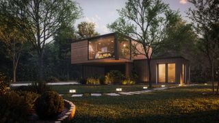 modern house with landscaped garden and outdoor lighting