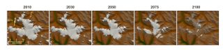 Changes to glaciers through 2100 in the Canadian Rockies.