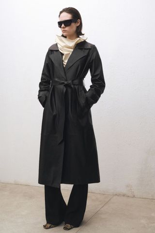 Mango Leather trench coat with belt