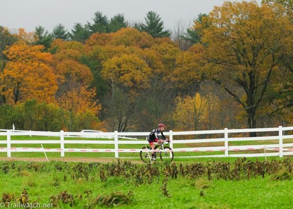 Justin Lindine (Bikereg.com) riding alone on Pineland Farm.