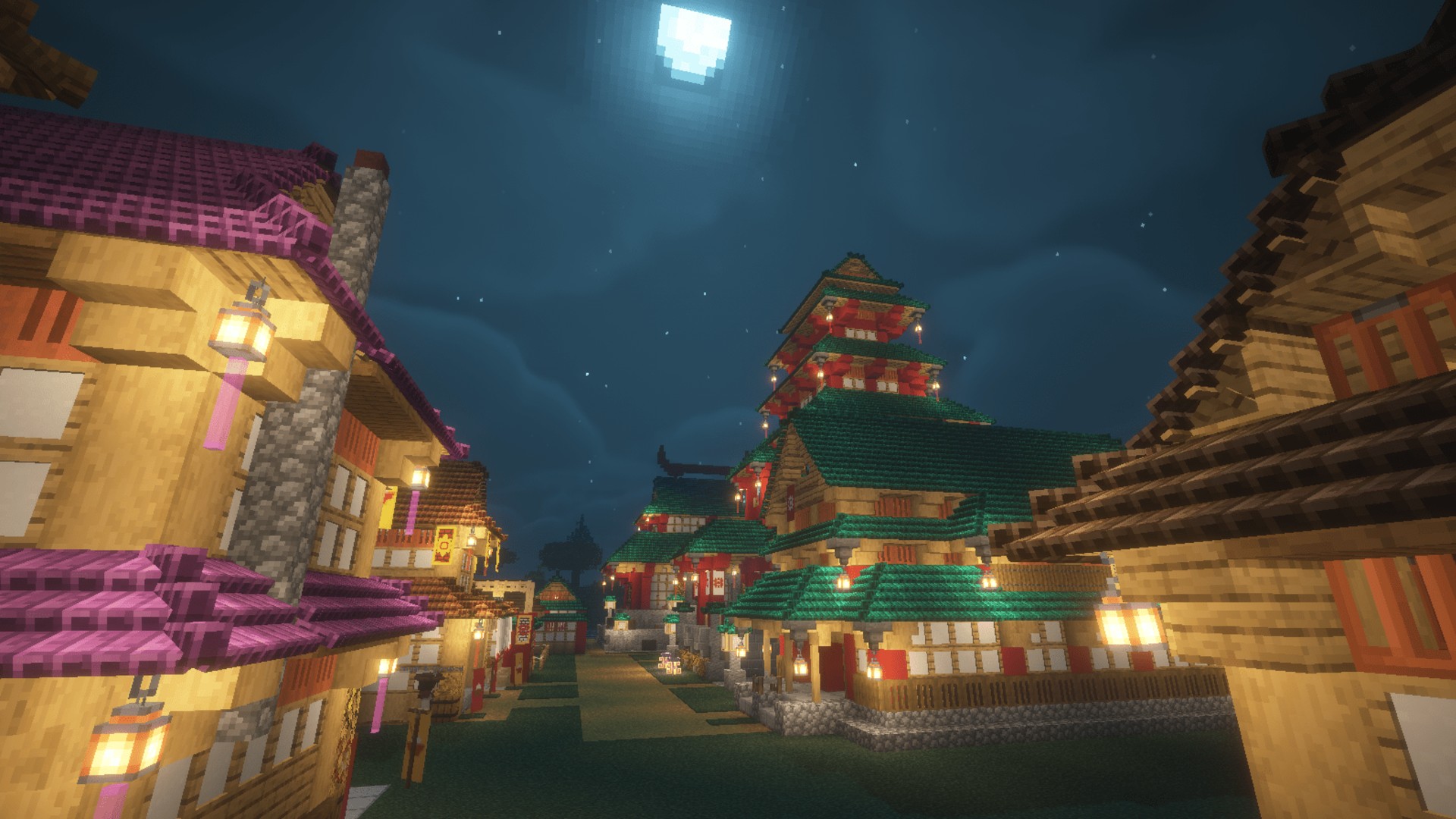 A screenshot from a vibrant build using the All The Mods 10 Minecraft modpack.