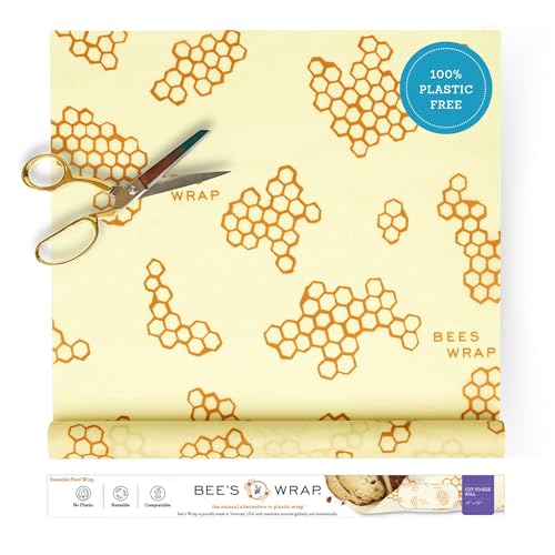 Bee's Wrap Beeswax Wraps for Food - Cut to Size 14x52&amp;quot; Beeswax Wrap Roll - Plastic Free Made in Usa Reusable Natural Food Wrap - Honeycomb