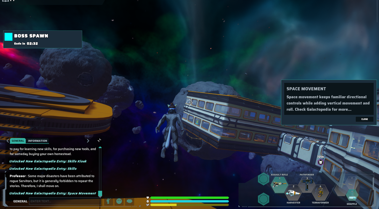 Several screenshots from Stars Reach, including a skill tree with a lot of WIP signs.