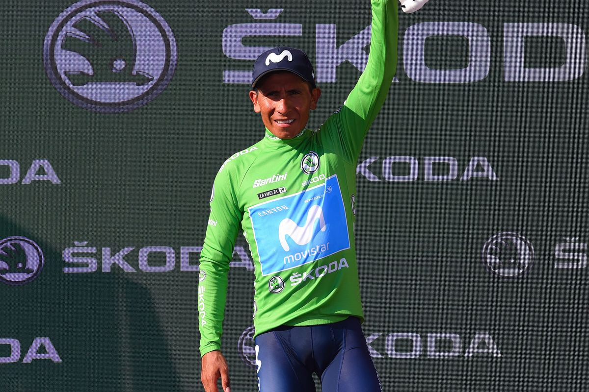 Nairo Quitana (Movistar) in the green jersey at the Vuelta a Espana