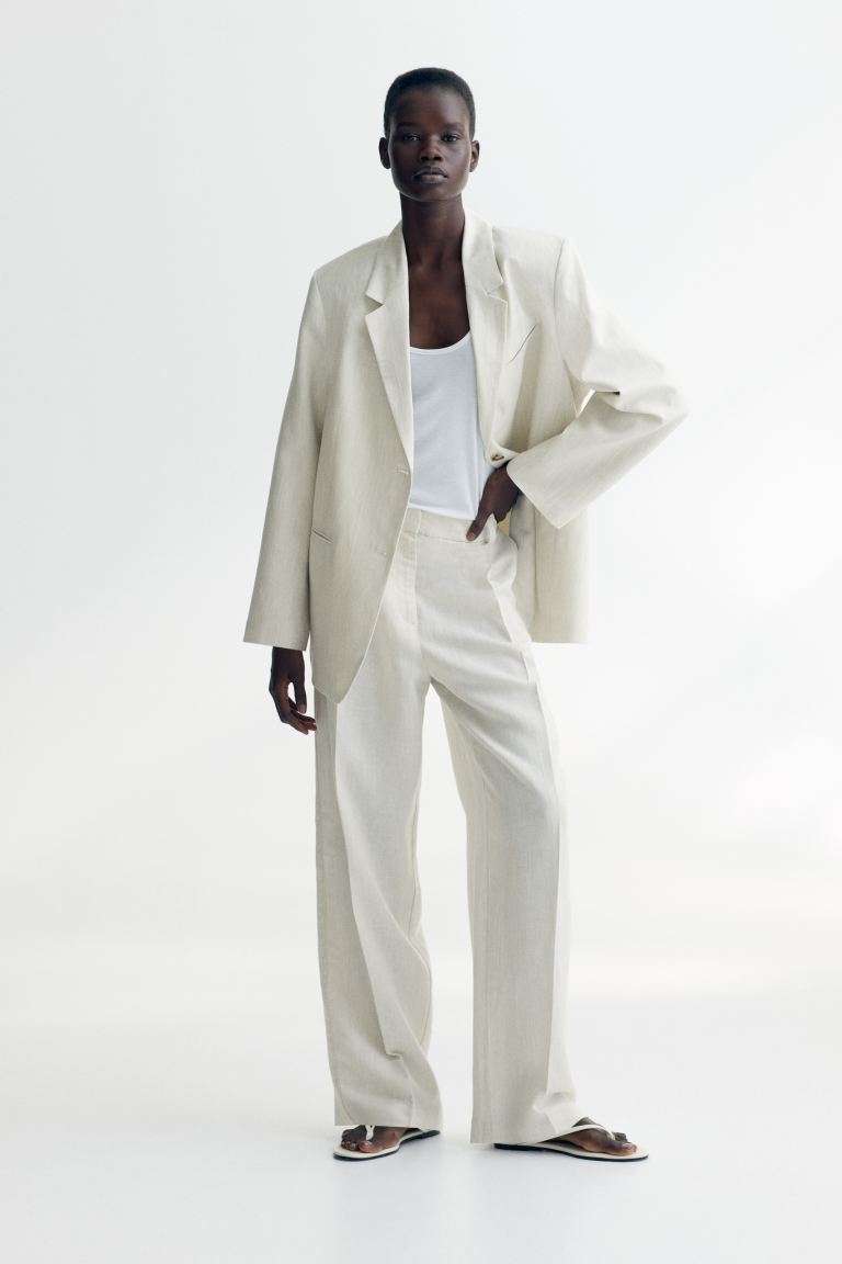 Wide Linen-Blend Trousers