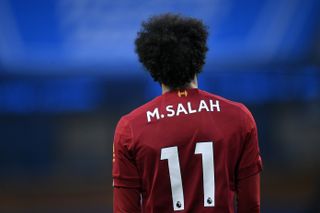 Liverpool’s Mohamed Salah during the Premier League match at the Etihad Stadium, Manchester