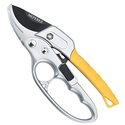 Meperez Premium Germany Pruning Shears, Hand Pruners 4x Cutting Power Trimming, Garden Clippers 1-Inch Cut Capacity, Best Gardening Gifts, Easy to Use Gardening Tools, Arthritis Weak Hand Snips