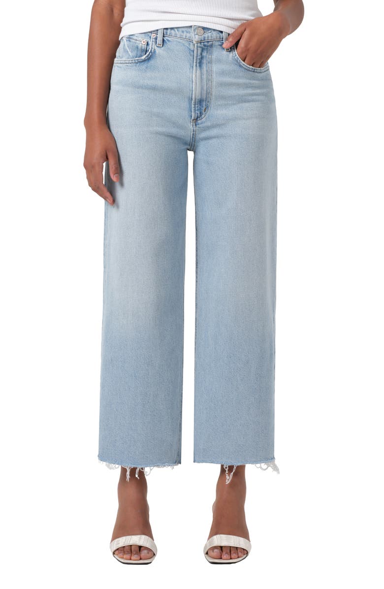 Ren Raw Hem High Waist Ankle Wide Leg Jeans