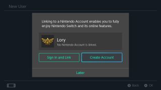 Select Create Account on Nintendo Switch