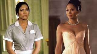 jennifer lopez as a hotel maid and in a gown in maid in manhattan